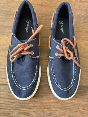 Cat & Jack Navy Canvas Boat Shoes with Brown Laces